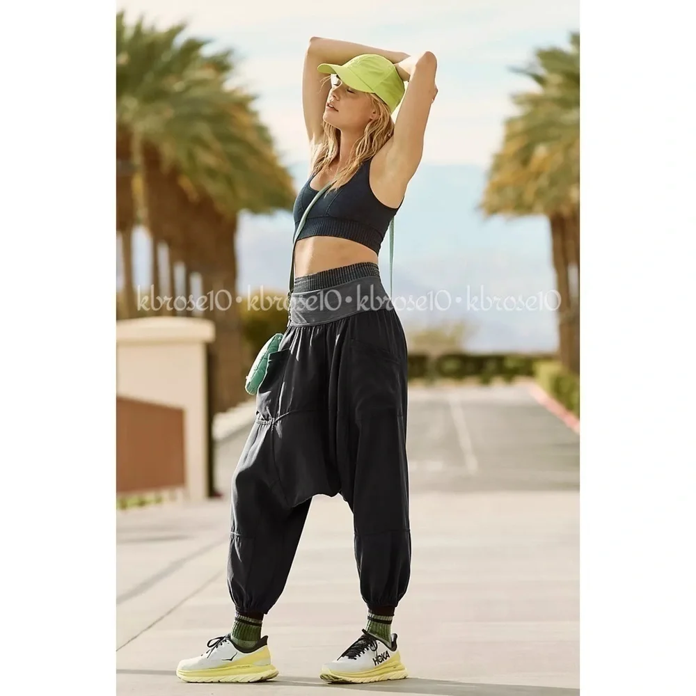Free People Black Ribbed Longline Sports Bra